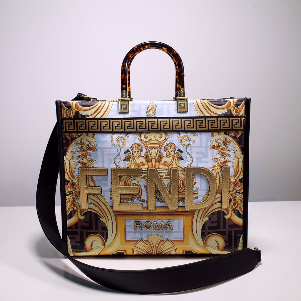 Fendace Sunshine Shopper Tote – Luxury Inspired Blue Baroque Design