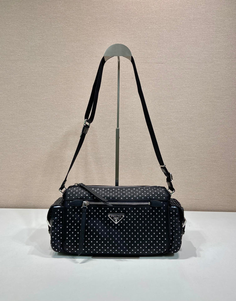 Studded Re-Nylon Shoulder Bag – Fashionable Rivet Design