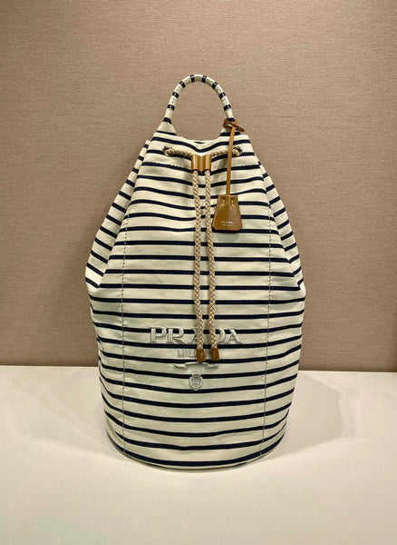Striped Canvas Drawstring Duffel Bag – Nautical-Inspired Travel Essential