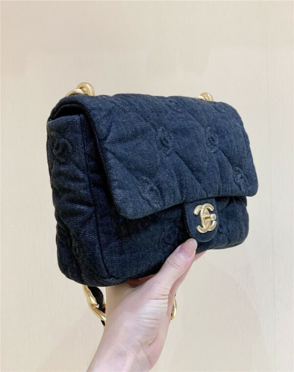 22S Denim Quilted CC Flap Bag