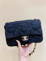 22S Denim Quilted CC Flap Bag