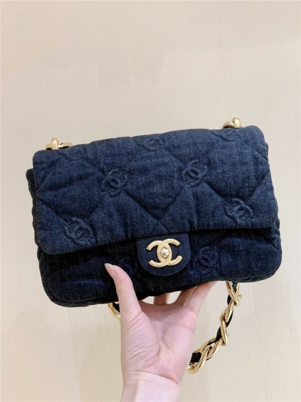 22S Denim Quilted CC Flap Bag