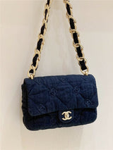 22S Denim Quilted CC Flap Bag