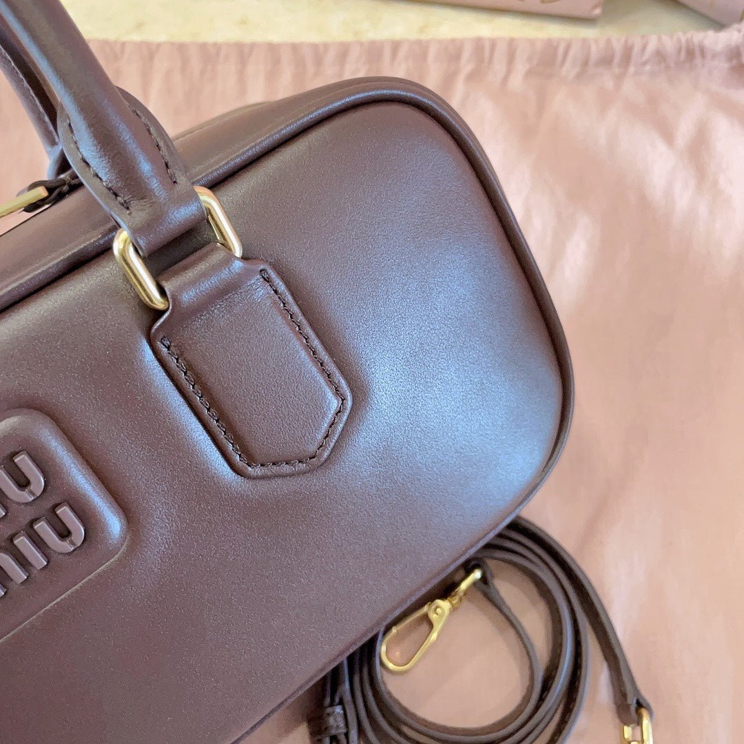 Arcadie Brown Leather Bowling Bag – Designer Inspired Bags