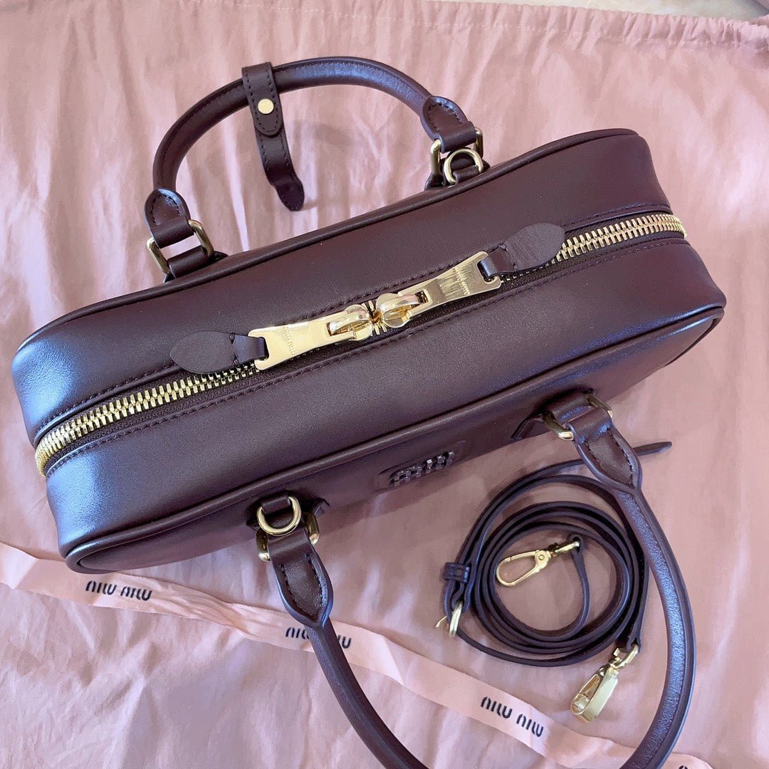Arcadie Brown Leather Bowling Bag – Designer Inspired Bags
