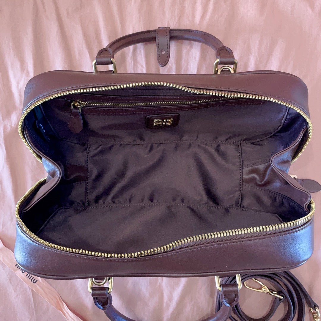 Arcadie Brown Leather Bowling Bag – Designer Inspired Bags