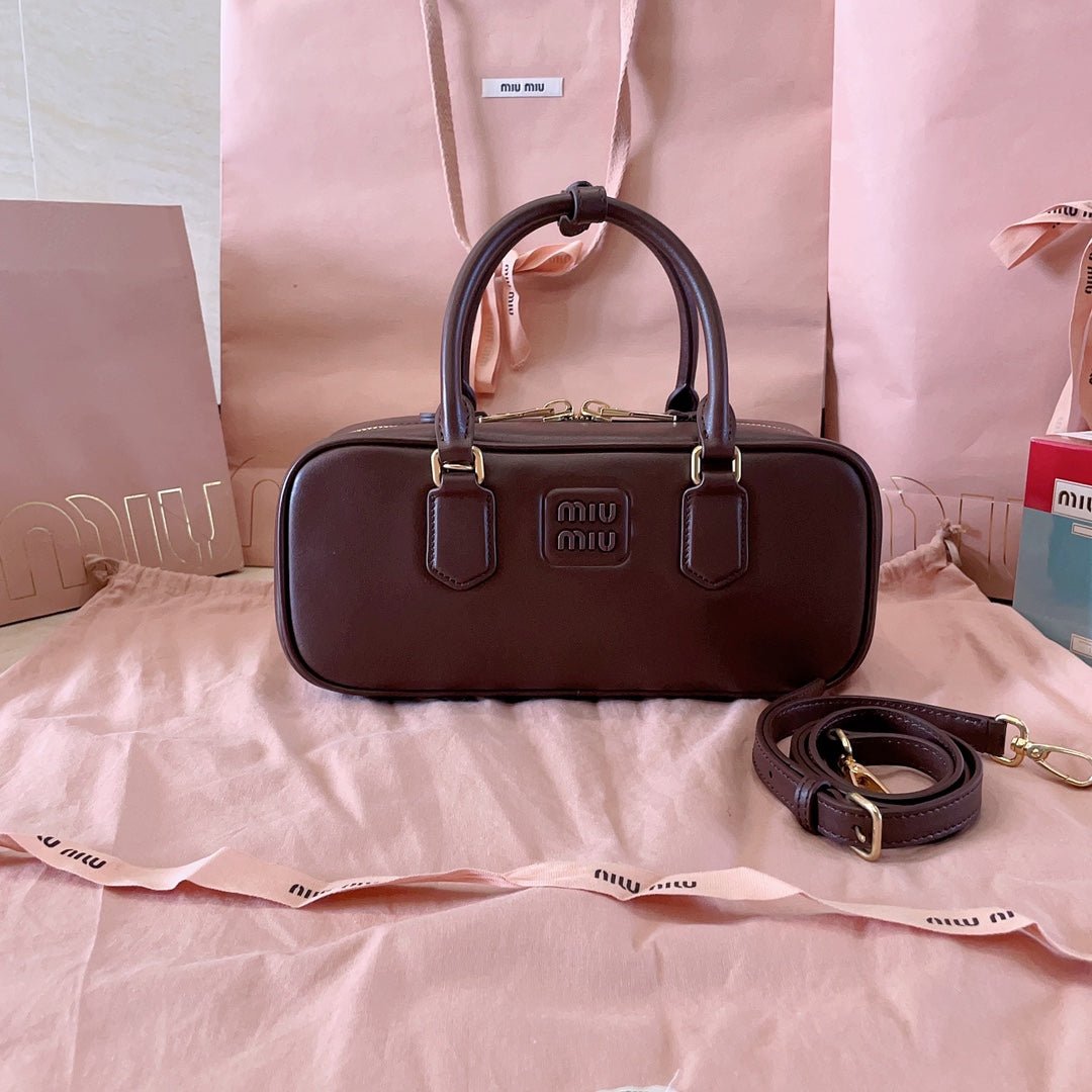 Arcadie Brown Leather Bowling Bag – Designer Inspired Bags