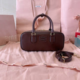 Arcadie Brown Leather Bowling Bag – Designer Inspired Bags