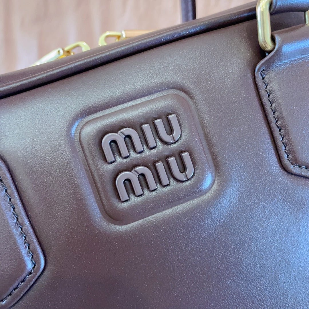 Arcadie Brown Leather Bowling Bag – Designer Inspired Bags