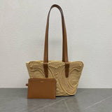 Braided Tote in Raffia and Calfskin