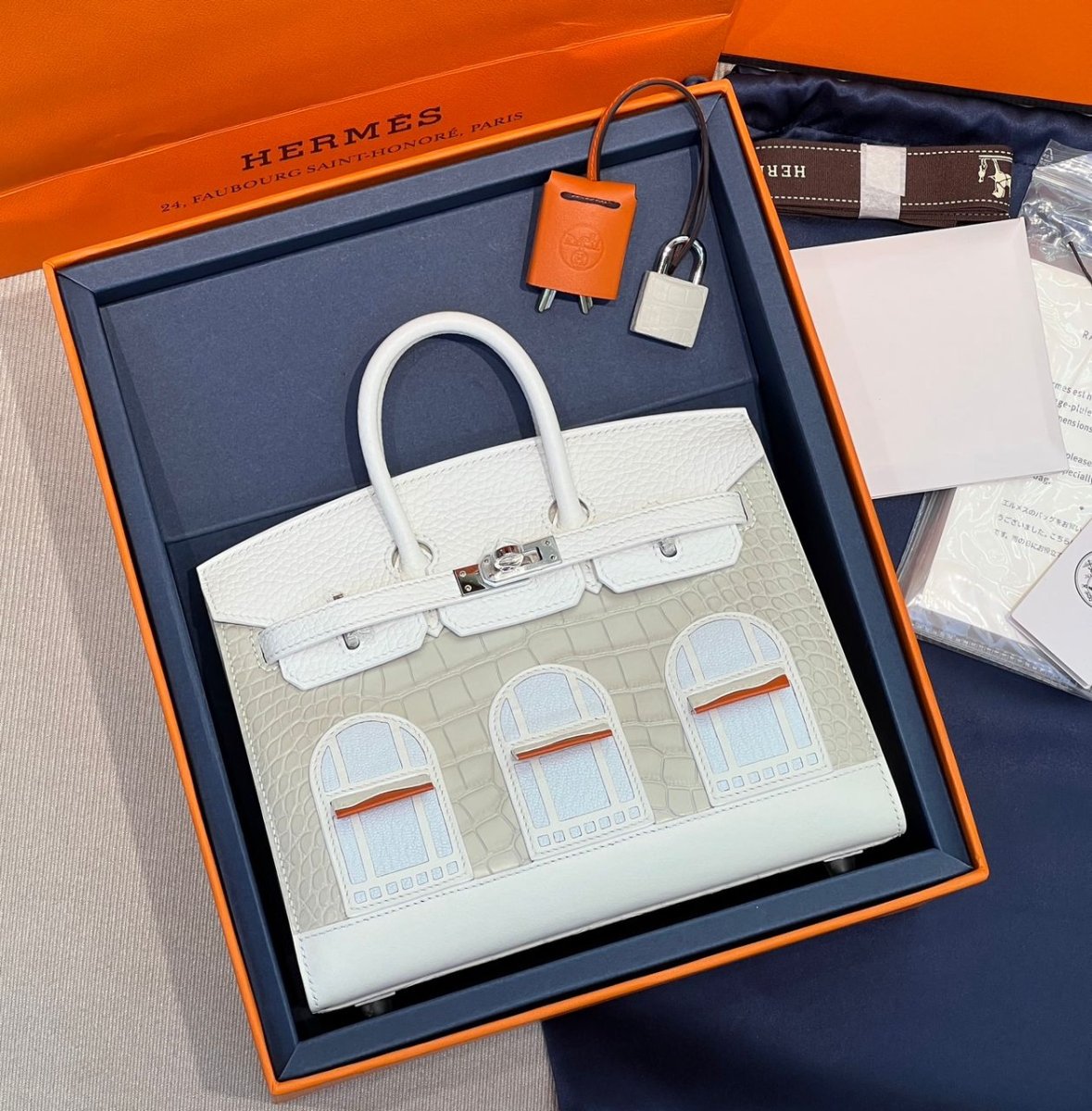 Classic Birkin 20 Sellier Faubourg Snow Handbag