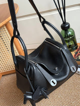 Classic Lindy Style Leather Handbag Silver Hardware