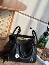 Classic Lindy Style Leather Handbag Silver Hardware
