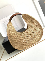 Classic Raffia Hobo Bag with Calfskin Trimx
