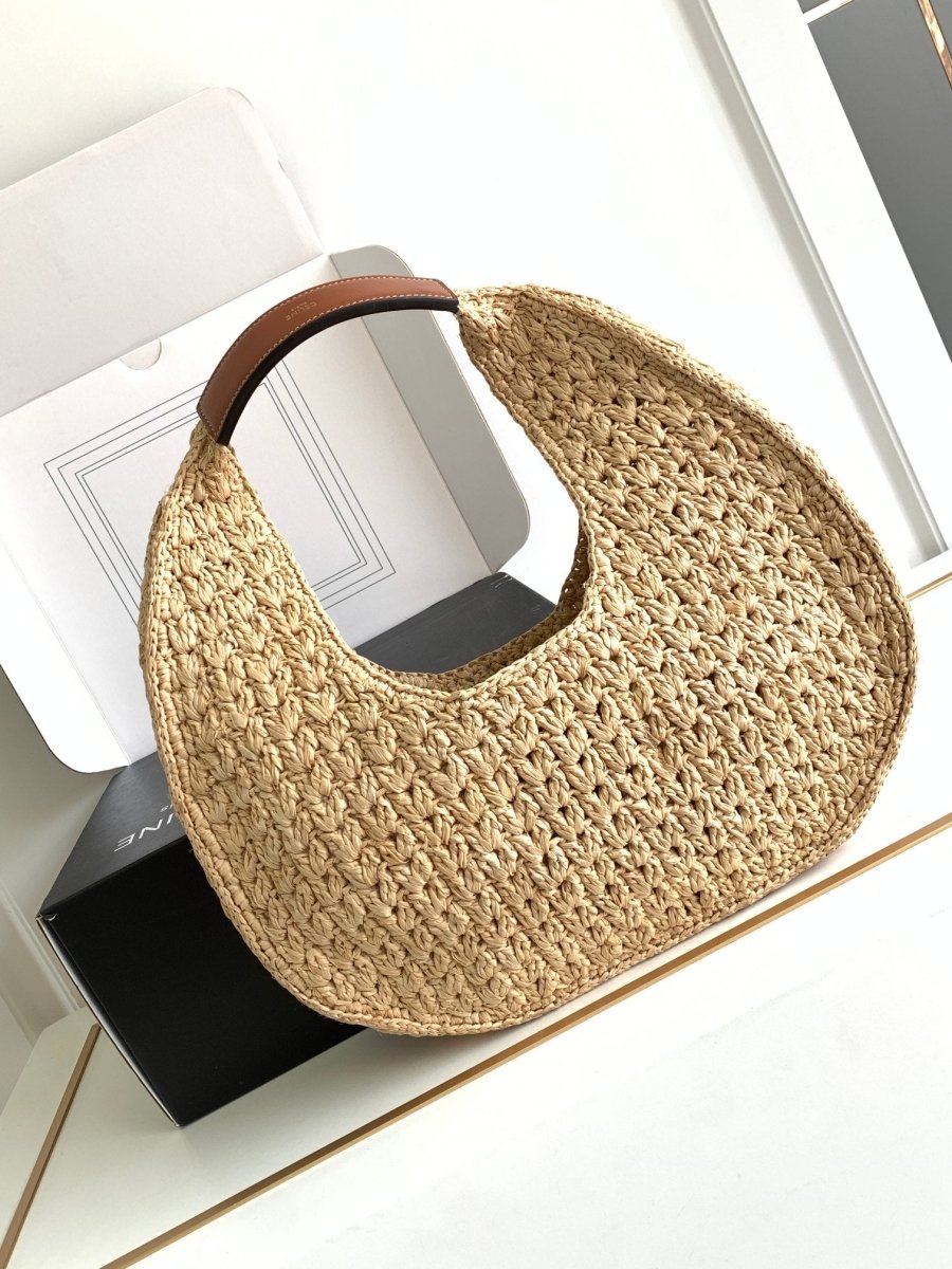 Classic Raffia Hobo Bag with Calfskin Trimx