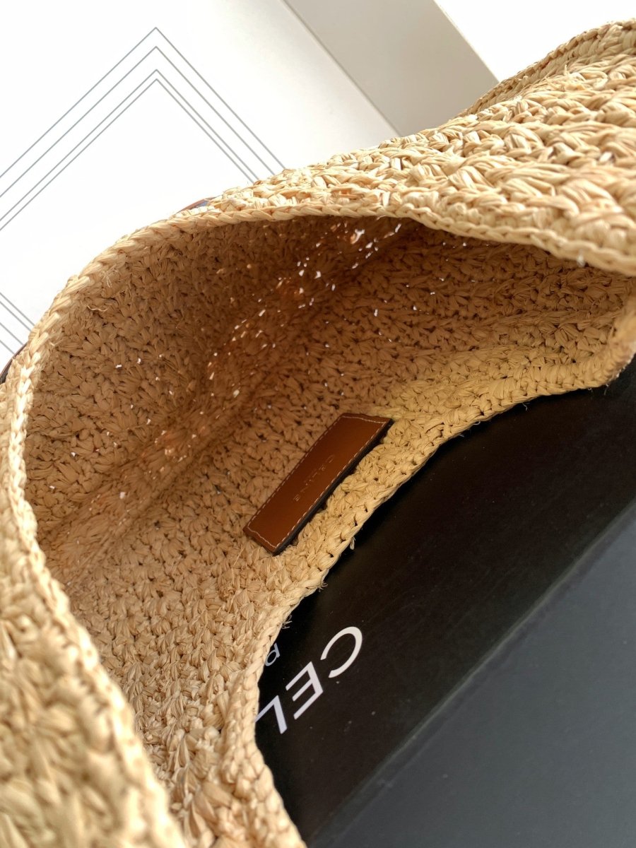 Classic Raffia Hobo Bag with Calfskin Trimx