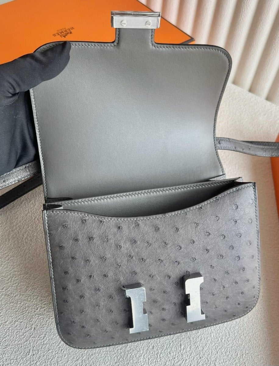 Constance 24 Ostrich Leather Bag – Dual Hardware Luxury Inspired