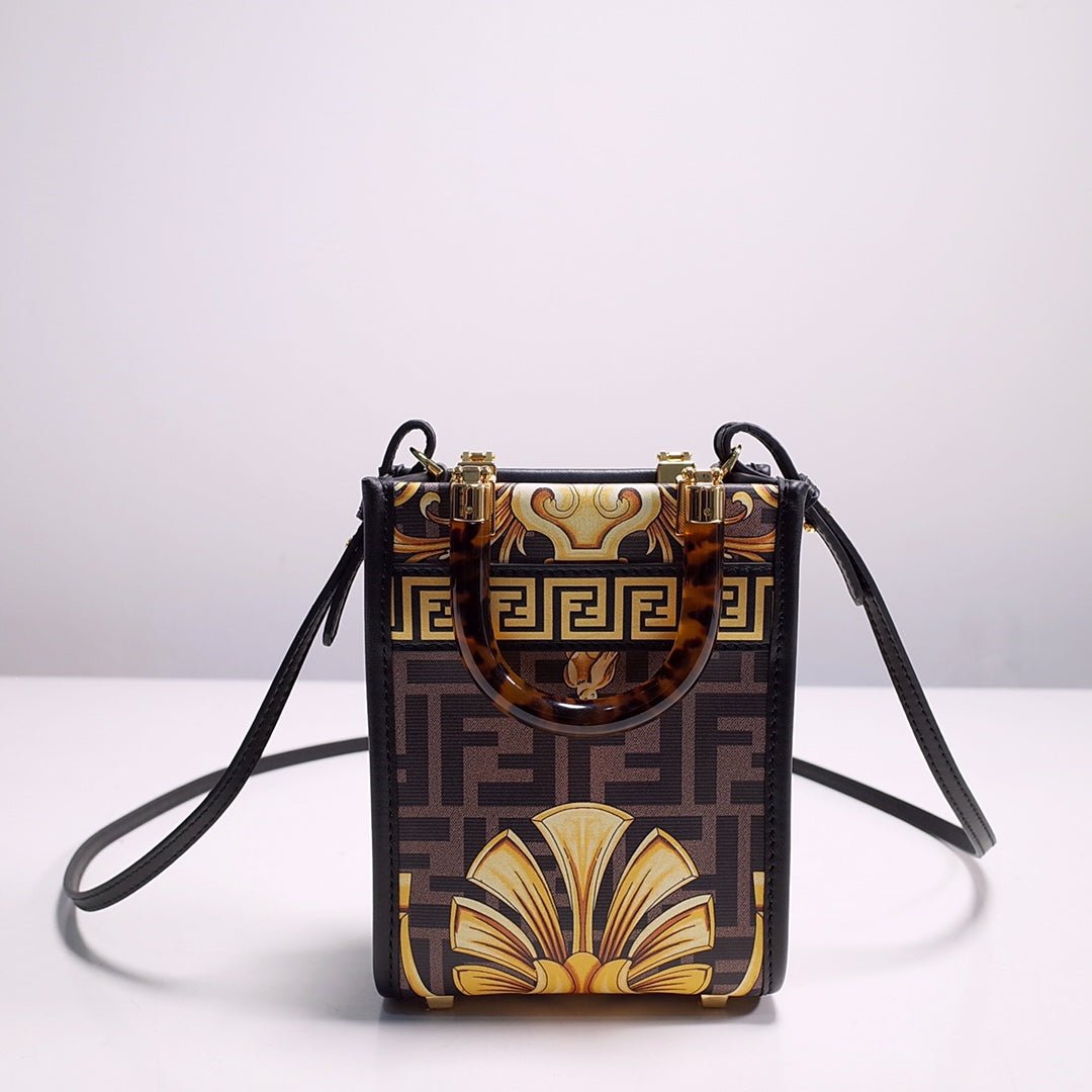 Fendace Mini Sunshine Shopper Tote – Luxury Inspired Black & Gold Elegance
