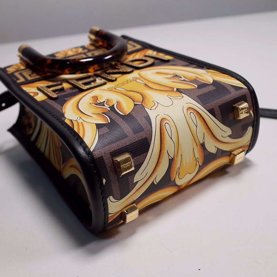 Fendace Mini Sunshine Shopper Tote – Luxury Inspired Black & Gold Elegance