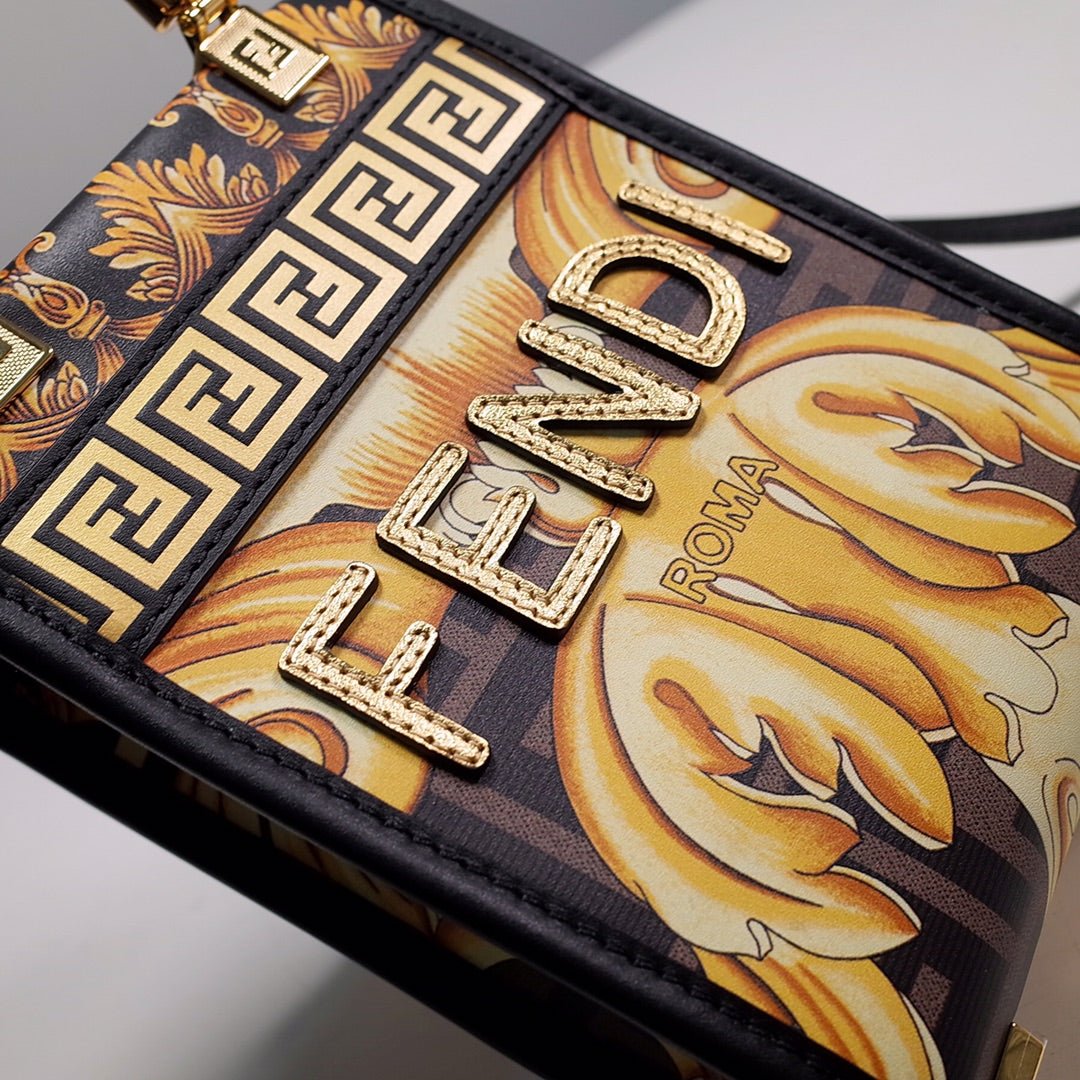 Fendace Mini Sunshine Shopper Tote – Luxury Inspired Black & Gold Elegance