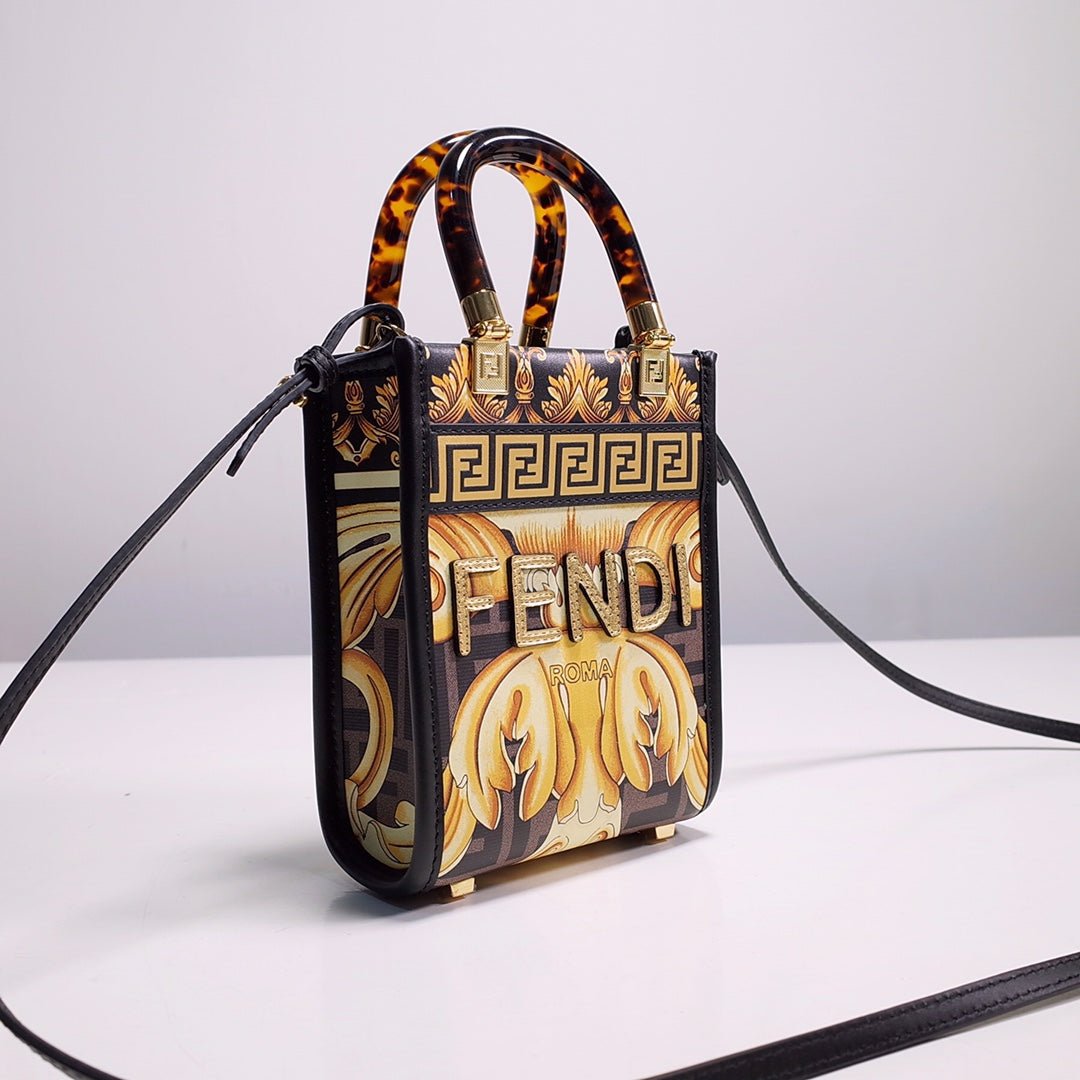 Fendace Mini Sunshine Shopper Tote – Luxury Inspired Black & Gold Elegance