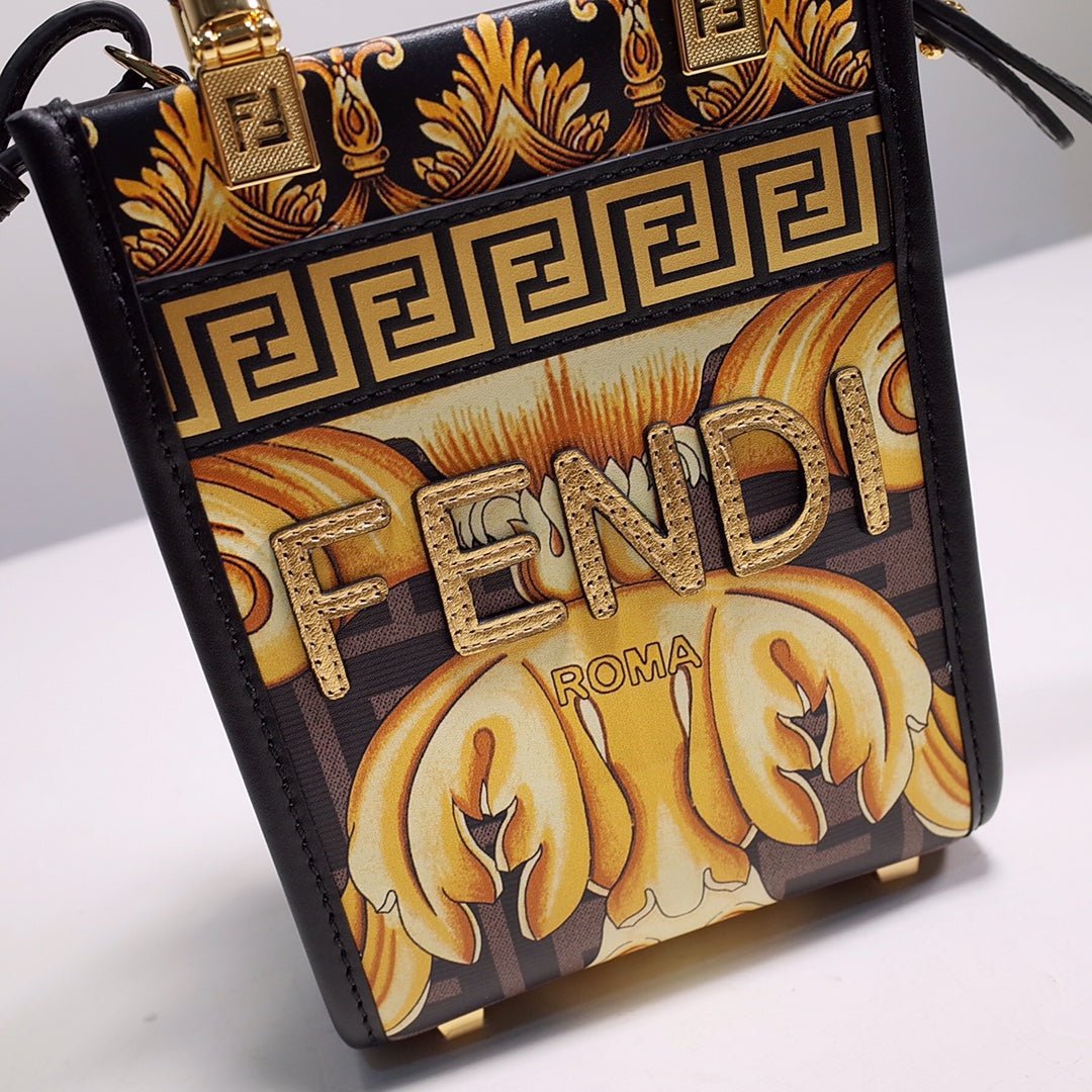 Fendace Mini Sunshine Shopper Tote – Luxury Inspired Black & Gold Elegance