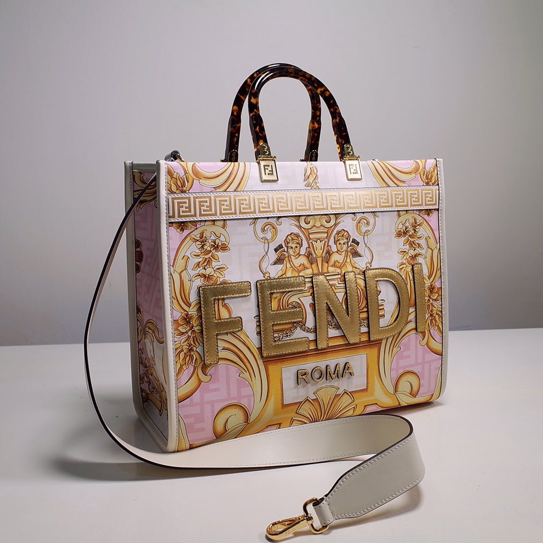 Fendace Sunshine Medium Shopper Tote – Luxury Inspired Pink Baroque Design