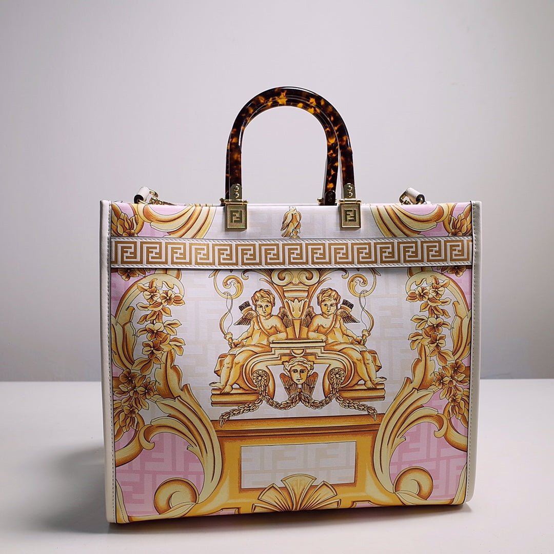 Fendace Sunshine Medium Shopper Tote – Luxury Inspired Pink Baroque Design