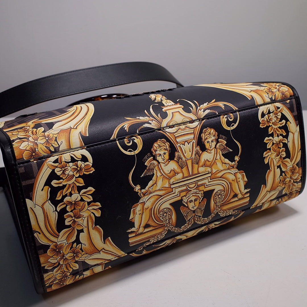Fendace Sunshine Tote – Luxury Inspired Gold Baroque & FF Motif Design