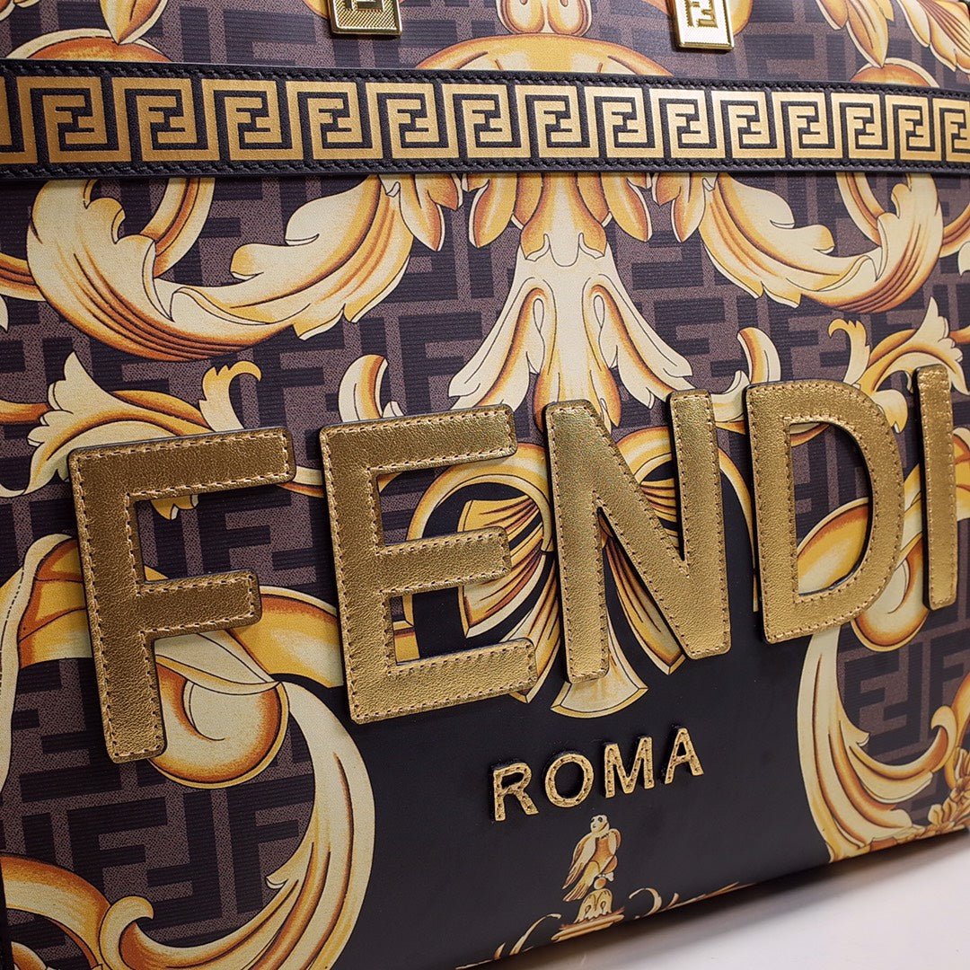Fendace Sunshine Tote – Luxury Inspired Gold Baroque & FF Motif Design