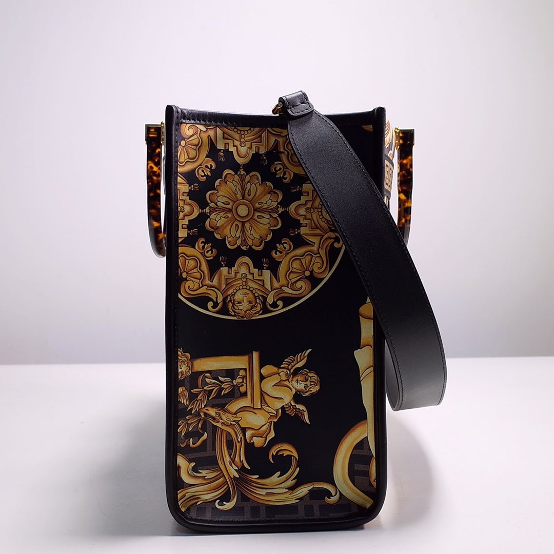 Fendace Sunshine Tote – Luxury Inspired Gold Baroque & FF Motif Design