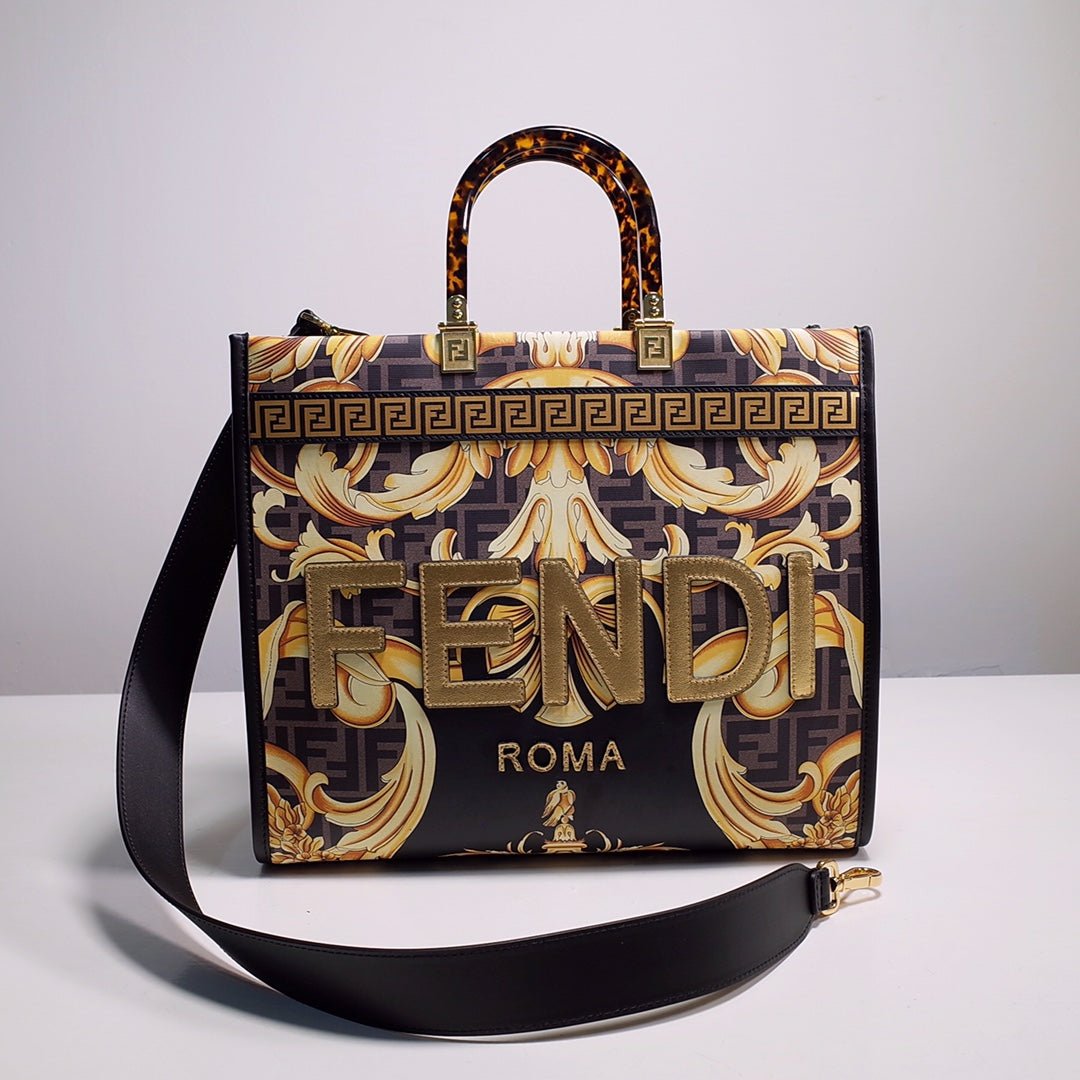 Fendace Sunshine Tote – Luxury Inspired Gold Baroque & FF Motif Design