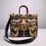 Fendace Sunshine Tote – Luxury Inspired Gold Baroque & FF Motif Design