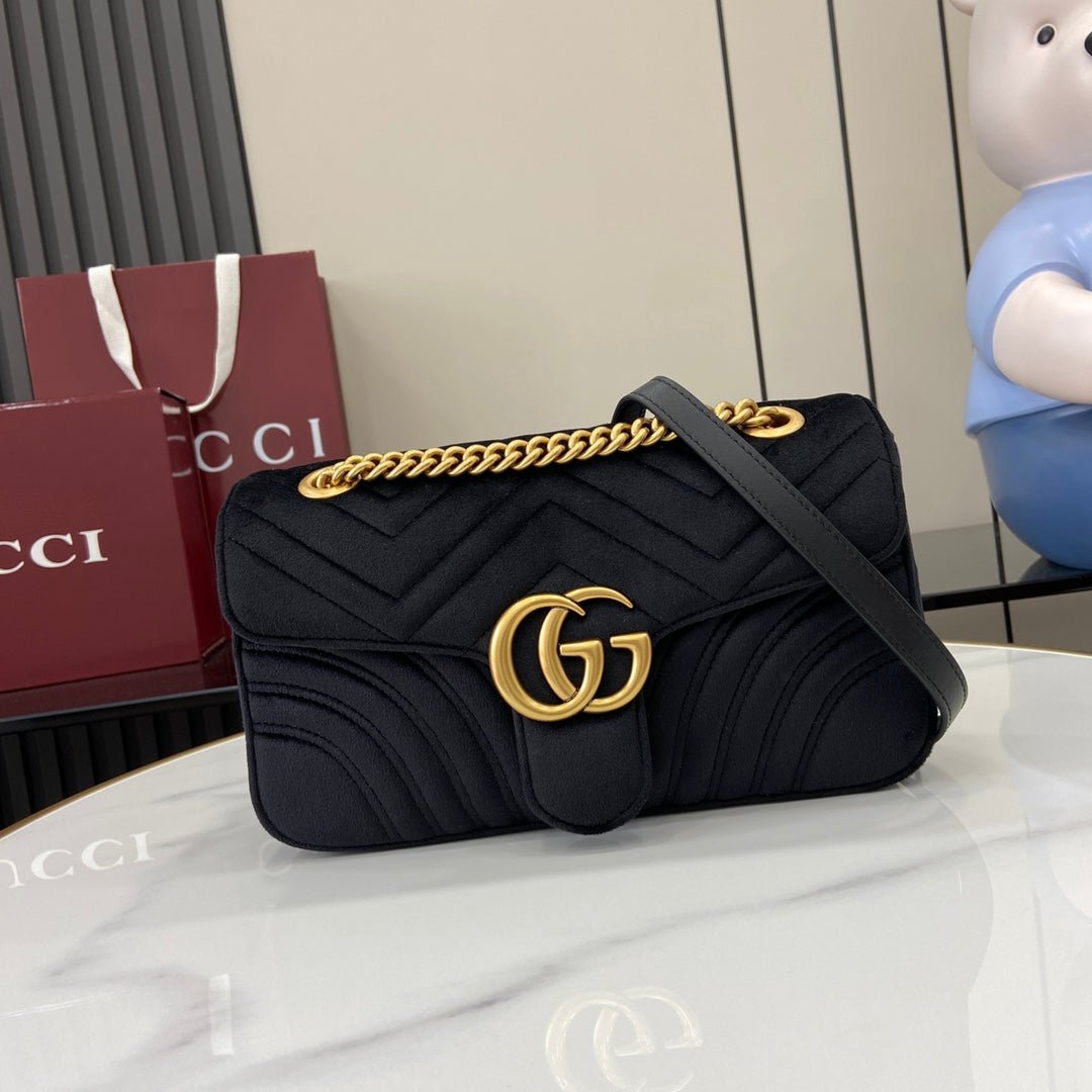 GG Marmont Flap Bag – Luxury Inspired Wavy Quilted Velvet Design