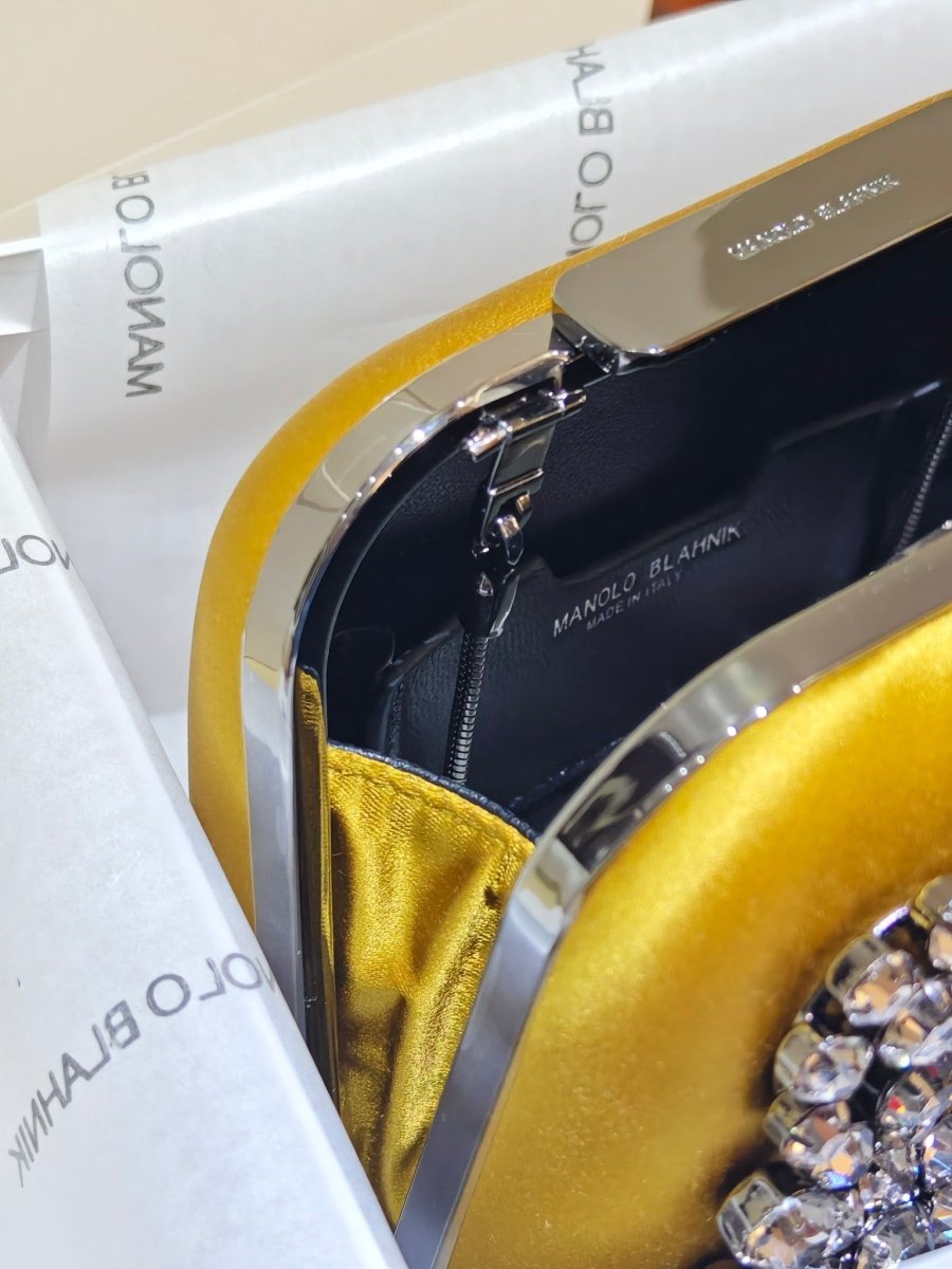 Hangi Yellow Satin Strass Clutch – Designer Inspired Evening Bag