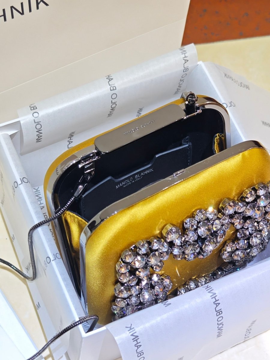 Hangi Yellow Satin Strass Clutch – Designer Inspired Evening Bag