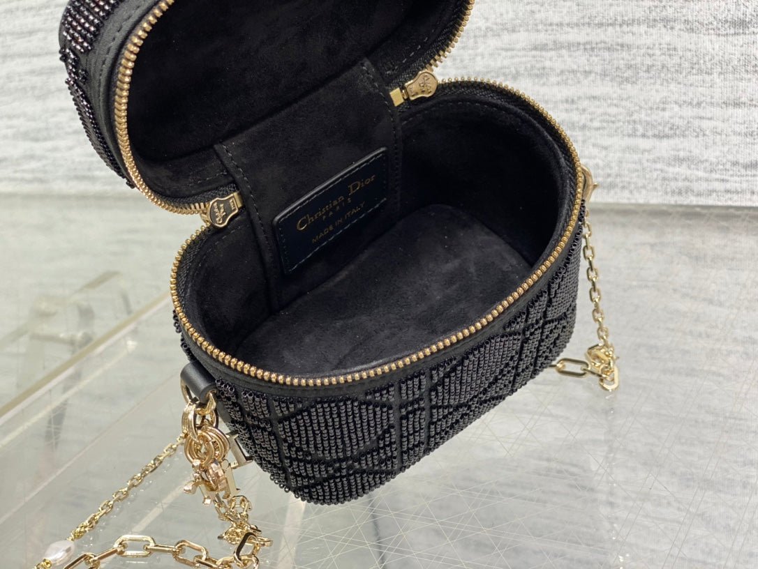 Heavily Beaded Micro Lady Dior Vanity Case Black