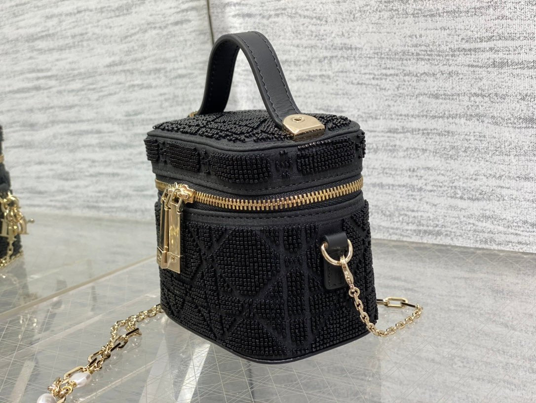Heavily Beaded Micro Lady Dior Vanity Case Black