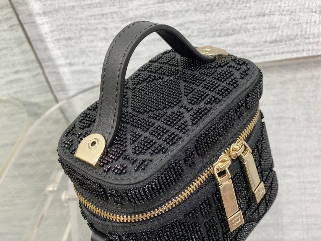 Heavily Beaded Micro Lady Dior Vanity Case Black