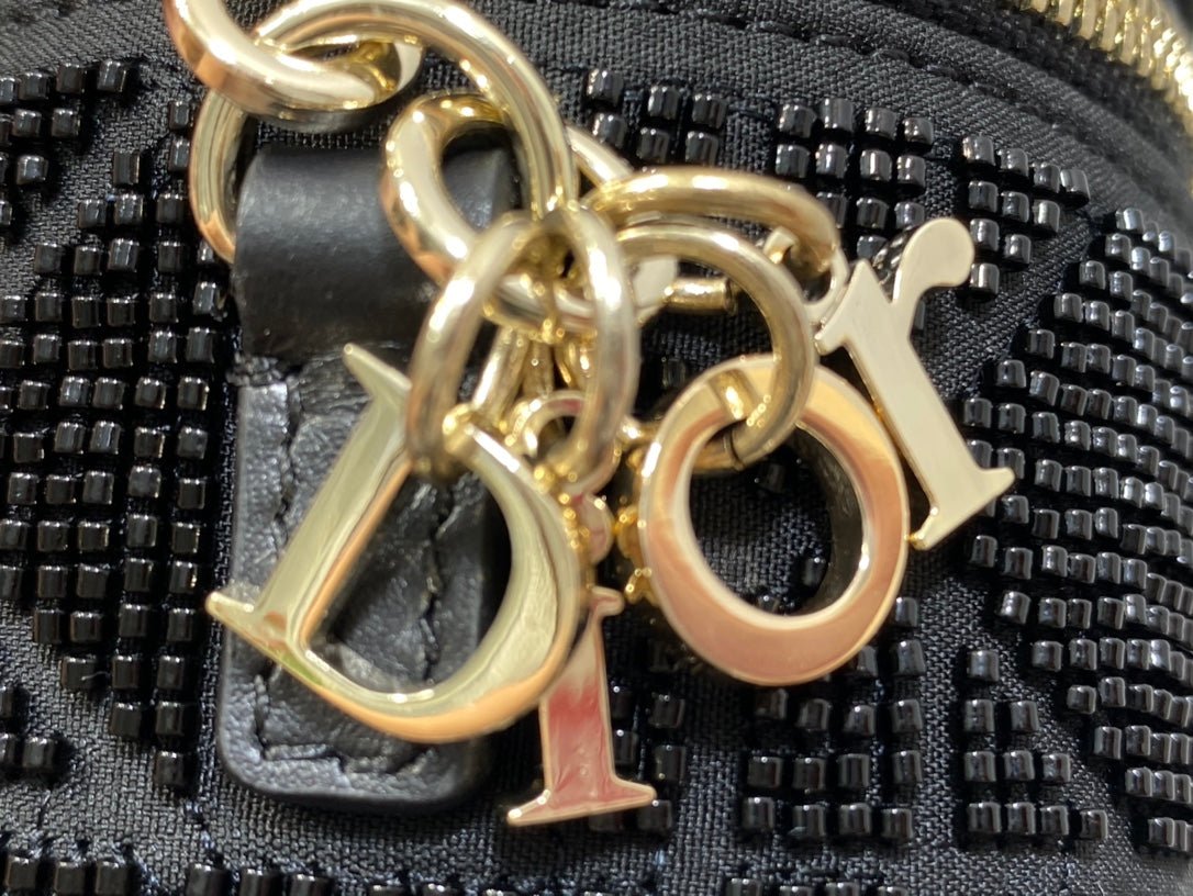 Heavily Beaded Micro Lady Dior Vanity Case Black
