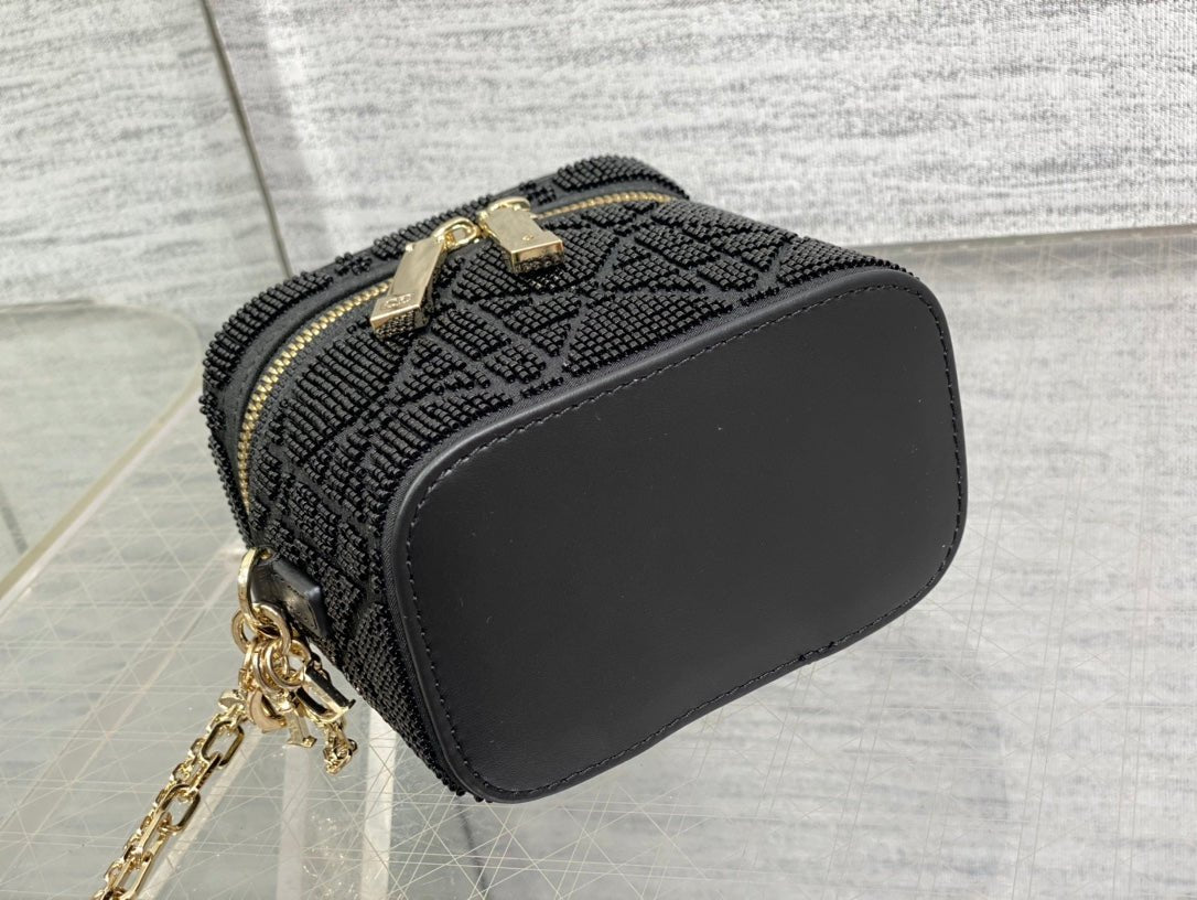 Heavily Beaded Micro Lady Dior Vanity Case Black
