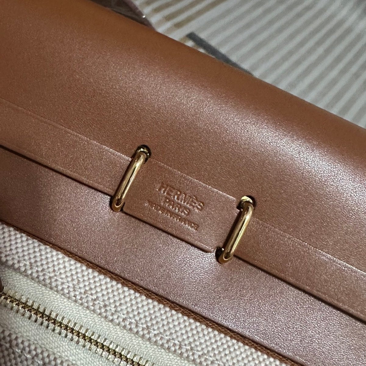 Herbag Two - Tone Canvas and Leather Top Handle Bag