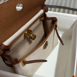 Herbag Two - Tone Canvas and Leather Top Handle Bag