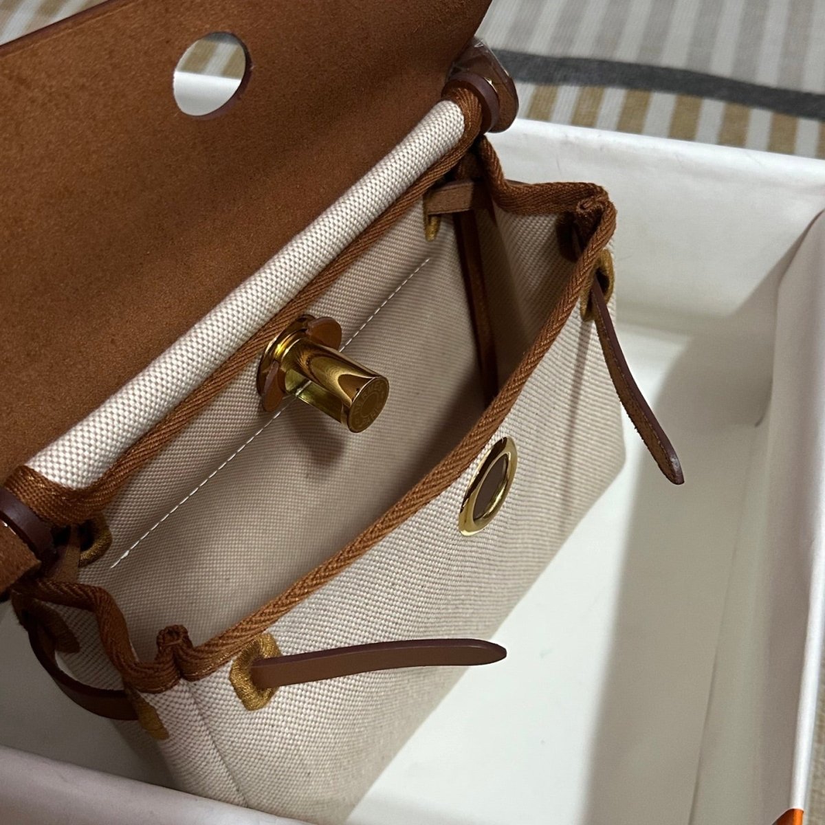 Herbag Two - Tone Canvas and Leather Top Handle Bag