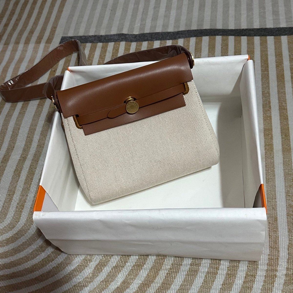 Herbag Two - Tone Canvas and Leather Top Handle Bag