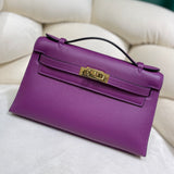 Elegant Pochette Handbag in Smooth Gold Finish