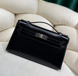 Shine Black Pochette Handbag with Gold-Tone Hardware