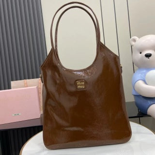 Compact Patent Leather Tote with Adjustable Strap