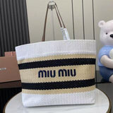 Raffia Crochet Stripe Tote Bag