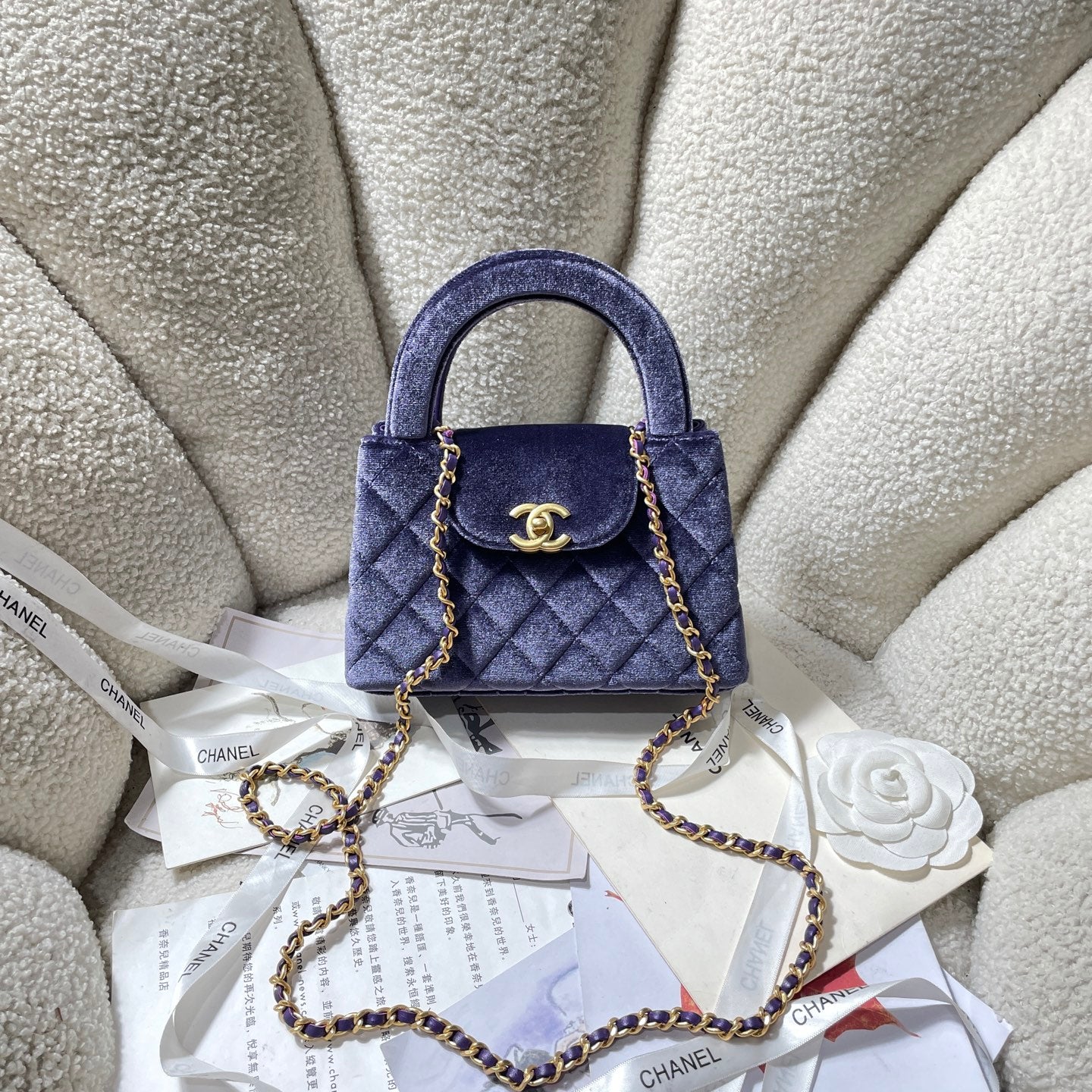 Velvet Top-Handle Shoulder Mini Bag